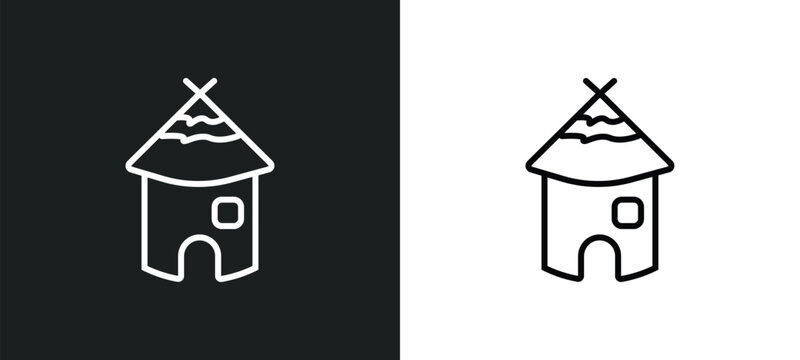 mud hut line icon in white and black colors. mud hut flat vector icon from mud hut collection for web, mobile apps and ui.