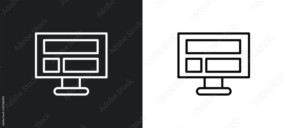 Poster computer and monitor line icon in white and black colors. computer and monitor flat vector icon from