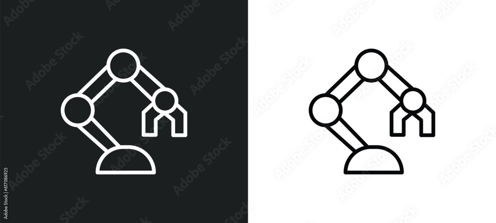 Poster robotics line icon in white and black colors. robotics flat vector icon from robotics collection for