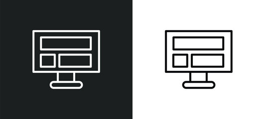 computer and monitor line icon in white and black colors. computer and monitor flat vector icon from computer monitor collection for web, mobile apps ui.