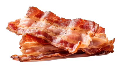 Seamless pattern of fresh bacon strips on transparent background
