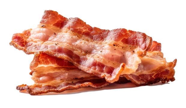 Seamless pattern of fresh bacon strips on transparent background