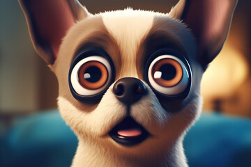 Obraz premium Surprised scared puppy, small dog with big round eyes indoors. Animal portrait illustration
