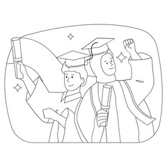 College Graduation  Outline 2D Illustrations