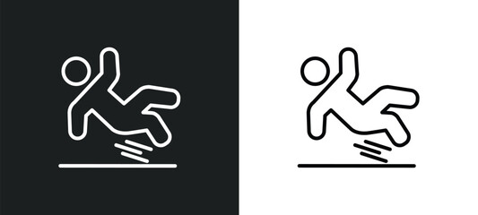 slippery line icon in white and black colors. slippery flat vector icon from slippery collection for web, mobile apps and ui.