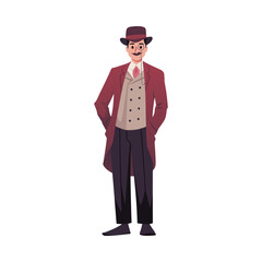 Fashionable man in Victorian style clothes, flat vector illustration isolated on white background.