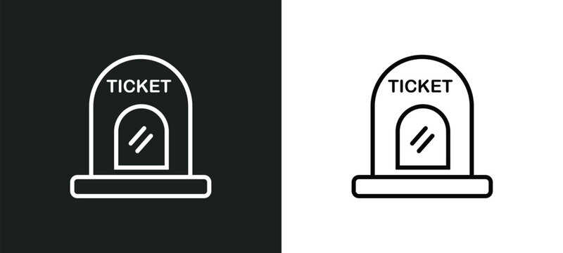 cinema ticket window line icon in white and black colors. cinema ticket window flat vector icon from cinema ticket window collection for web, mobile apps and ui.