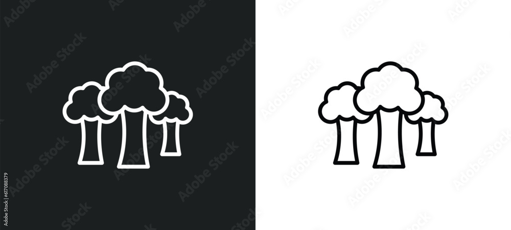 Wall mural trees line icon in white and black colors. trees flat vector icon from trees collection for web, mob