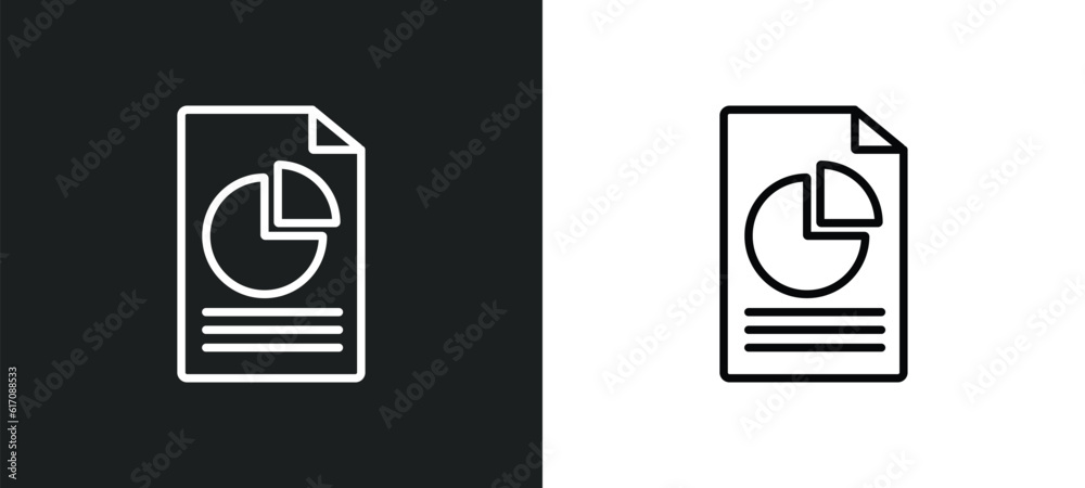 Poster pie chart file line icon in white and black colors. pie chart file flat vector icon from pie chart f