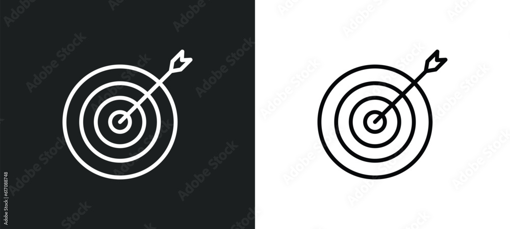 Sticker circular target line icon in white and black colors. circular target flat vector icon from circular target collection for web, mobile apps and ui.