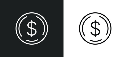 dollar currency line icon in white and black colors. dollar currency flat vector icon from dollar currency collection for web, mobile apps and ui.