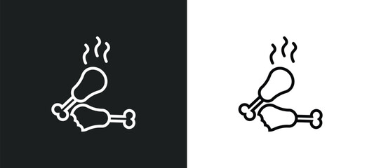 chicken thigh line icon in white and black colors. chicken thigh flat vector icon from chicken thigh collection for web, mobile apps and ui. - obrazy, fototapety, plakaty