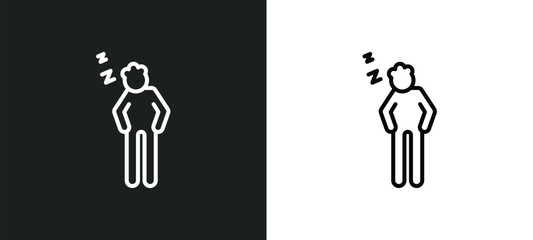 man snoozing line icon in white and black colors. man snoozing flat vector icon from man snoozing collection for web, mobile apps and ui.