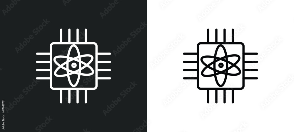 Poster quantum computing line icon in white and black colors. quantum computing flat vector icon from quant