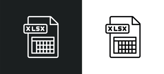 xlsx line icon in white and black colors. xlsx flat vector icon from xlsx collection for web, mobile apps and ui.