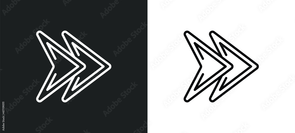 Poster fast forward line icon in white and black colors. fast forward flat vector icon from fast forward co