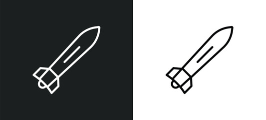 torpedo line icon in white and black colors. torpedo flat vector icon from torpedo collection for web, mobile apps and ui. - obrazy, fototapety, plakaty