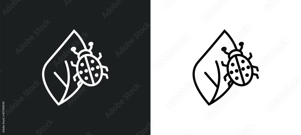Wall mural bug on leaf line icon in white and black colors. bug on leaf flat vector icon from bug on leaf colle
