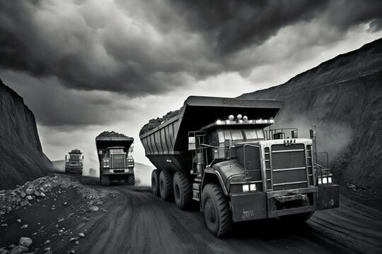 Coal Dump Trucks in an Open Cut Coal Mine. Generative ai