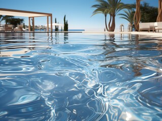Ultra-Realistic 3D Rendering, Swimming Pool Water Ripples, Light and Shadows Play, Transparent Surface, Front View, Generative AI, Generative, KI