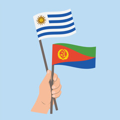 Flags of Uruguay and Eritrea, Hand Holding flags