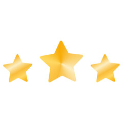 Three yellow stars glossy colors. Achievements for games. Customer rating feedback concept from client about employee of website. Realistic 3d design. For mobile applications. Vector illustration