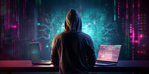 Anonymous hacker. Concept of dark web, cybercrime, cyberattack, etc. AI generated image