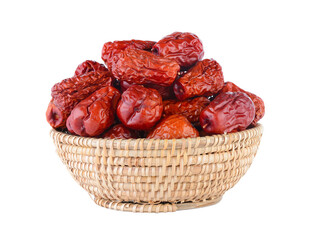 Dried red date or Chinese jujube in basket on transparent png