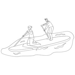 Rowing Boat Outdoor Adventure Outline 2D Illustrations