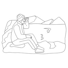 Ice Lake Outdoor Adventure Outline 2D Illustrations