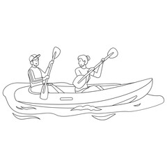 Inflatable Boat Outdoor Adventure Outline 2D Illustrations