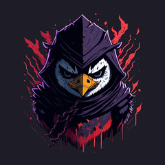 red evil penguin ninja Head vector illustration for t shirt design, banner, poster, sticker