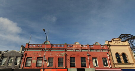 Fototapeta premium Types of roof parapets of multicolored historic buildings on Oxford Street, Paddington. Sydney-Australia-700
