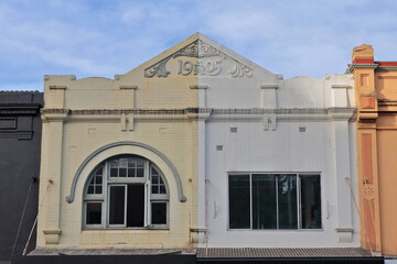 Facade of old Victorian commercial terrace with ornate parapet, Oxford Street, Paddington. Sydney-Australia-712
