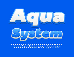 Vector industry Sign Aqua System. White and Blue bright Font. Artistic Alphabet Letters and Numbers