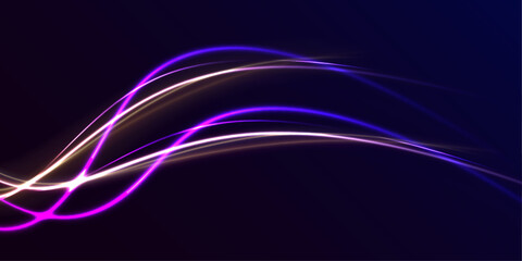 Neon blurred circles in motion. PNG vector light pink and purple lines swirling in a spiral. Vector vortex wake effect. Electric swirl lines, neon light effect. Abstract magic energy waves.