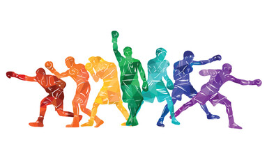 Fototapeta na wymiar Colorful vector boxing illustration. Bright silhouettes of boxers men.