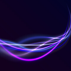 Luminous gold circle. Light trail curve swirl, incandescent optical fiber png. Neon laser wave swirl. Cyber futuristic divider border. Purple and blue beam. Golden glowing spiral lines vector.	