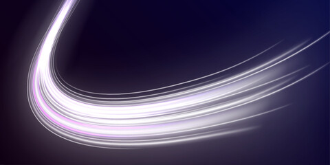 Neon blurred circles in motion. PNG vector light pink and purple lines swirling in a spiral. Vector vortex wake effect. Electric swirl lines, neon light effect. Abstract magic energy waves.	