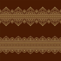 Set of Seamless borders pattern for Mehndi, Henna drawing and tattoo. Decoration in ethnic oriental, Indian style. Doodle ornament. Outline hand draw vector illustration.