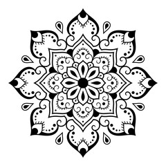 Circular pattern in form of mandala with flower for Henna, Mehndi, tattoo, decoration. Decorative ornament in ethnic oriental style. Outline doodle hand draw vector illustration.