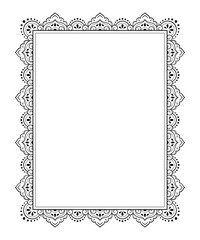 Frame in eastern tradition. Stylized with henna tattoos decorative pattern for decorating covers for book, notebook, casket, magazine, postcard and folder. Flower border in mehndi style.
