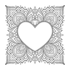 Frame in eastern tradition. Stylized with henna tattoos decorative pattern for decorating covers for book, notebook, casket, magazine, postcard and folder. Flower Heart in mehndi style.