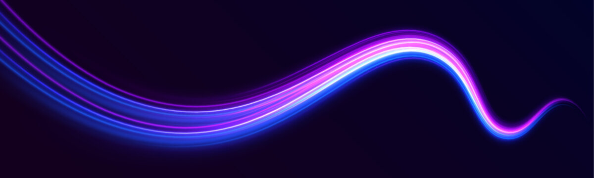 Neon Blurred Circles In Motion. PNG Vector Light Pink And Purple Lines Swirling In A Spiral. Vector Vortex Wake Effect. Electric Swirl Lines, Neon Light Effect. Abstract Magic Energy Waves.	