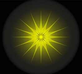 Original vector pattern in the form of a golden glowing star on a dark background