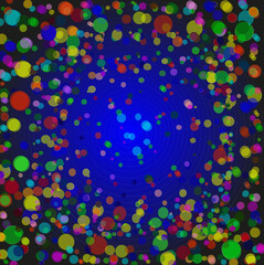 Abstract geometric vector pattern in the form of colorful polka dots on a blue gradient background