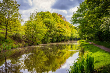 Landscape with canal, Leeds Liverpool canal at Blackburn, England