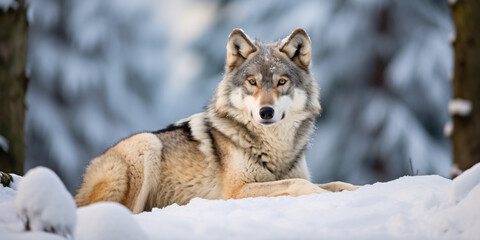 gray wolf in snow. wildlife animal