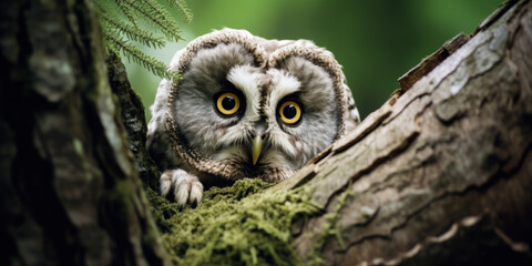 cute young owl on tree