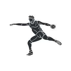 Fototapeta na wymiar Discus Throw Icon Silhouette Illustration. Athlete Competition Vector Graphic Pictogram Symbol Clip Art. Doodle Sketch Black Sign.
